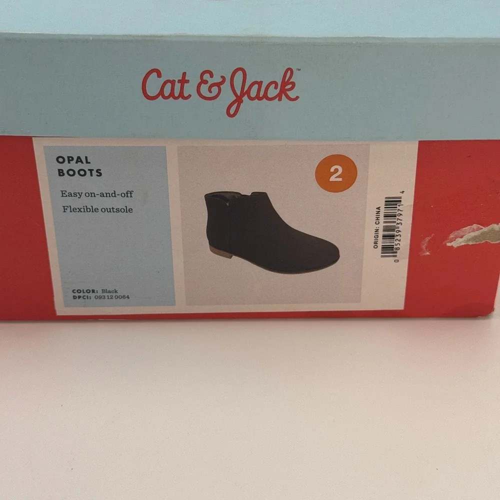NIB Cat & Jack Girls Black Opal Zipper Boots Size 2 Kids Ankle Boot